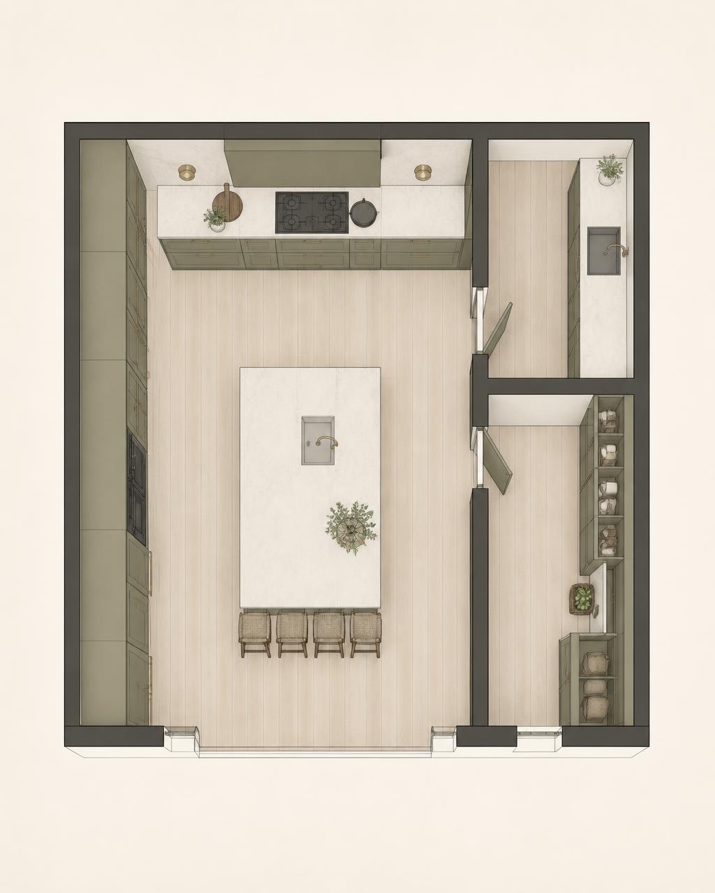 Indicative top-down kitchen layout, not the House Varachia plan
