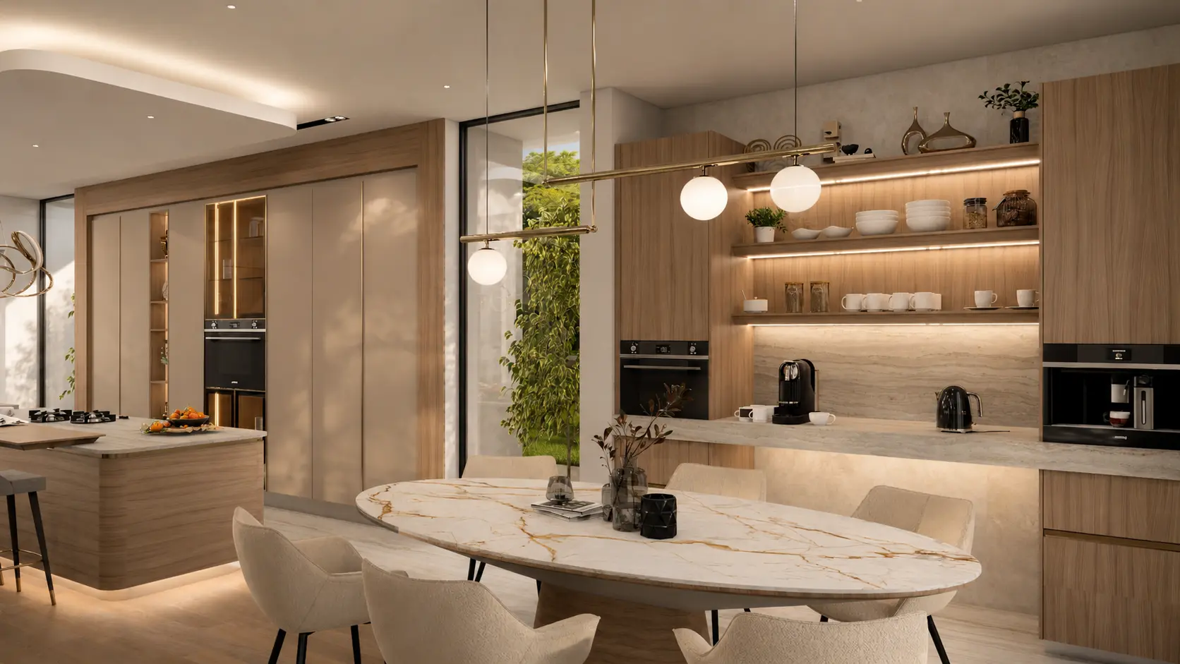 Coffee station — open shelving beside the appliance housings
