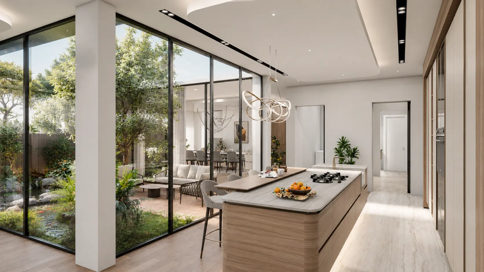 Island — open to the courtyard and living area